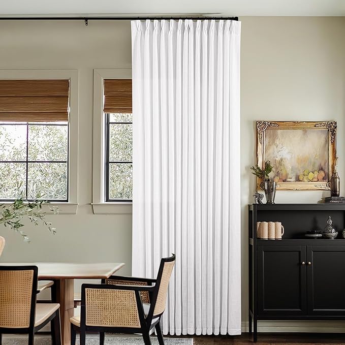 Snow White Linen Pinch Pleated Curtains 102 Inches Long 2 Panels | - Image 9