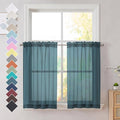 OVZME Dusty Blue Sheer Curtains 36 inches Long, Short Kitchen Window Treatment by OVZME