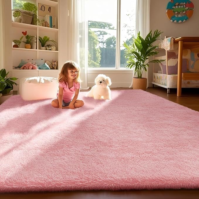 Ophanie Pink Rug for Bedroom Girls, Kids Fluffy Kawaii Fuzzy Furry Shag Area Rug by Ophanie