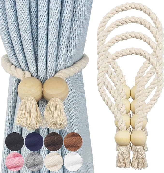 4 Pack Magnetic Curtain Tiebacks Cotton Hand Woven Tie Back Decorative Rope by CurtianTiebacks