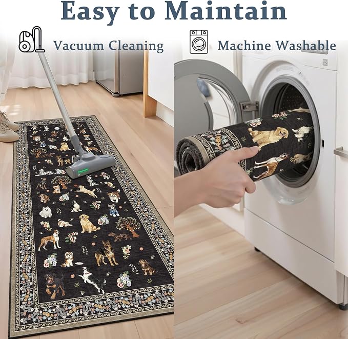 Black Floral Area Rug 2x3 for Bedroom Kitchen | Ultra-Thin;Boho Style;Non Slip - Image 4