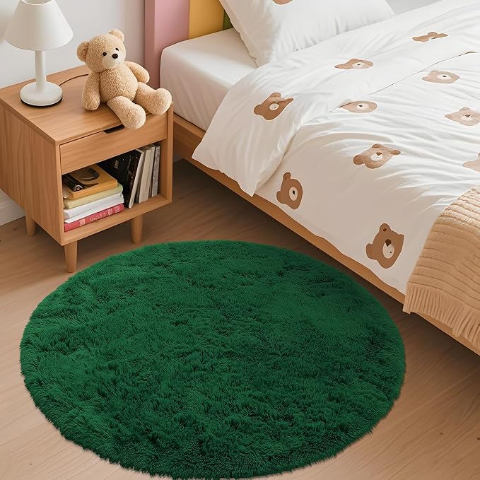 OLANLY Dark Green Round Rugs for Bedroom - Image 3