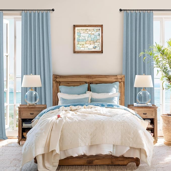 Slate Stone Blue Linen Blackout Curtains 90 Inch Long 2 Panels - Image 2