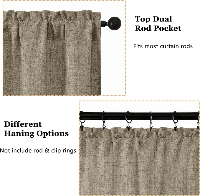 OWENIE Brown Valances for Windows 1 Pcs, Light Filtering Textured Farmhouse - Image 4