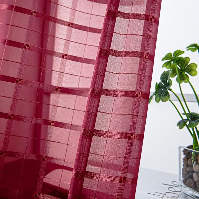 SpaceDresser Check Sheer Curtains 96 Inches Long - Image 2