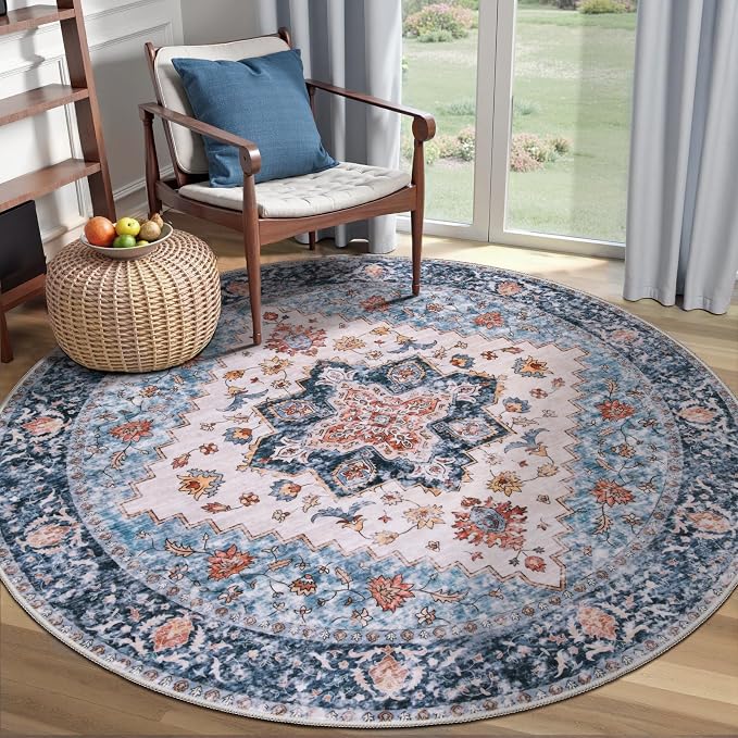 SERISSA Boho Round Area Rug, 4ft Washable Non-Slip Circle Rug, Ultra Soft by SERISSAHomeDecorCollection