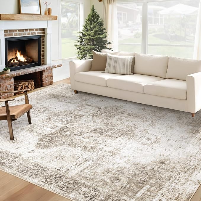 Area Rug 6x9 Washable Rug, Vintage Boho Medallion Rugs Non-Slip Soft Low Pile by VECARF