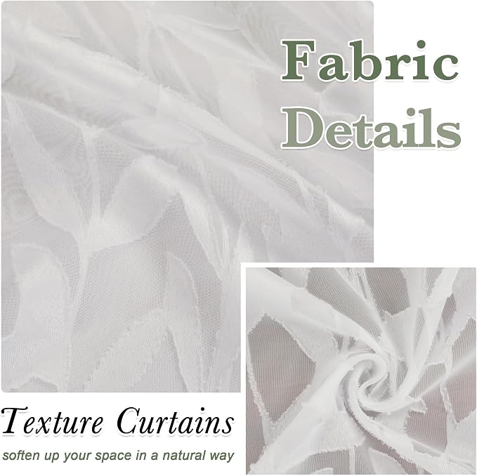 Lecloud Leia Sheer Ivory Kitchen Curtains 36 Inch Length 2 Pcs, Jacquard Leaf - Image 4