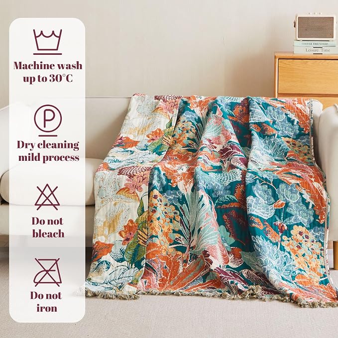 MSGKV Boho Throw Blanket for Bed Couch 100% Cotton Blanket 60"x80" Spring - Image 8