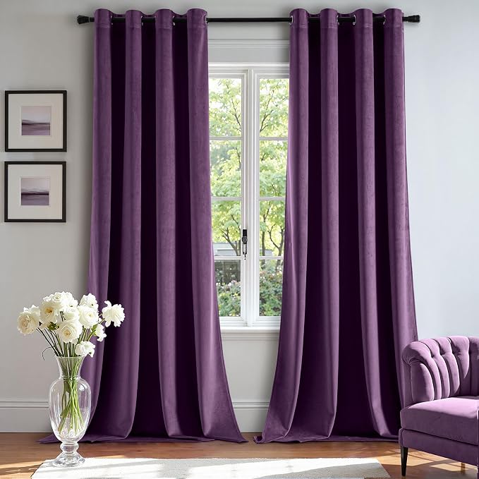MIULEE Velvet Curtains Purple Elegant Grommet Thermal Insulated Soundproof Room by MIULEE