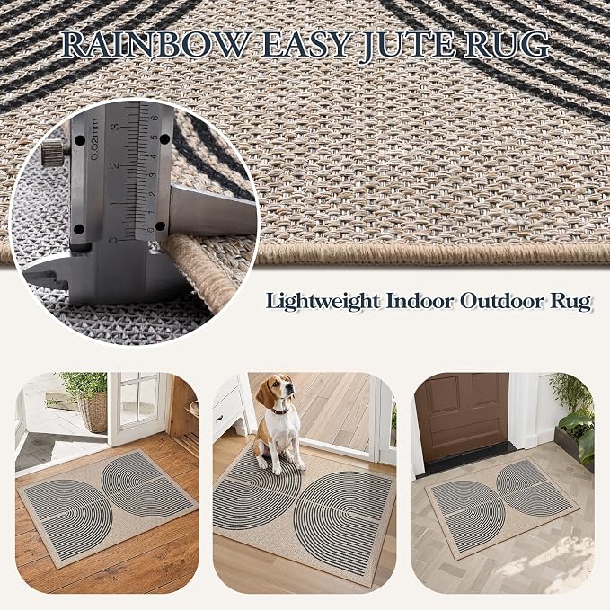 Lahome Enfys Rainbow Easy Jute Rug, Farmhouse Nature Washable Non Shedding Low - Image 4