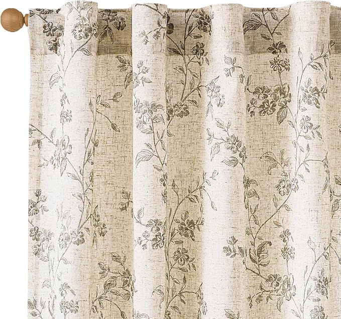 Lazzzy Floral Linen Curtains Farmhouse Extra Long Curtain by Lazzzy