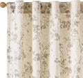 Lazzzy Grey Floral Linen Curtains 84 Inch Farmhouse Back Tab Drapes by Lazzzy