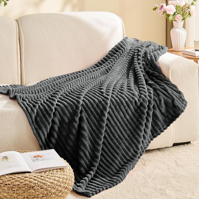 BEDELITE Fleece Throw Blanket for Couch – 3D Ribbed Jacquard Soft and Warm - Image 8