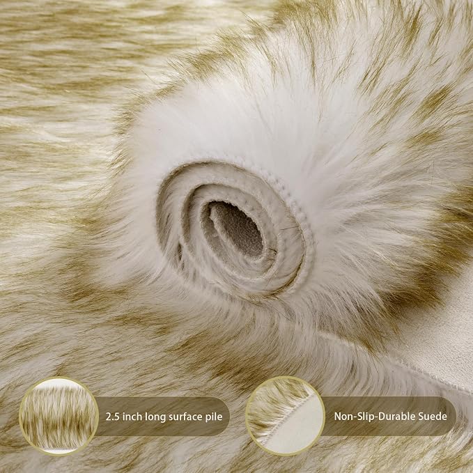 Ciicool Faux Sheepskin Rugs Soft Faux Fur Rug White Gradient Dark Green Fluffy - Image 5