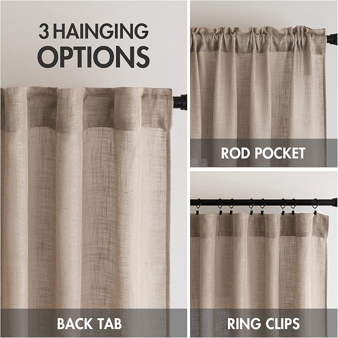 MIULEE Taupe Linen Curtains 72 Inch Length 2 Panels - Image 3