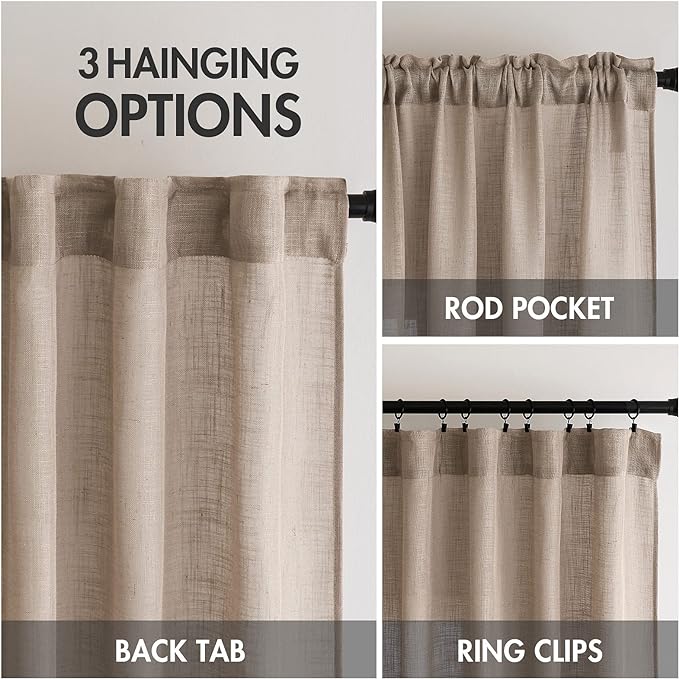 MIULEE Taupe Linen Curtains 52x63 Inch Long 2 Panel - Image 3