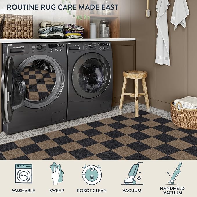 Lahome Colette Checkered Easy Jute 3x5 Rug, Washable Rugs - Image 6