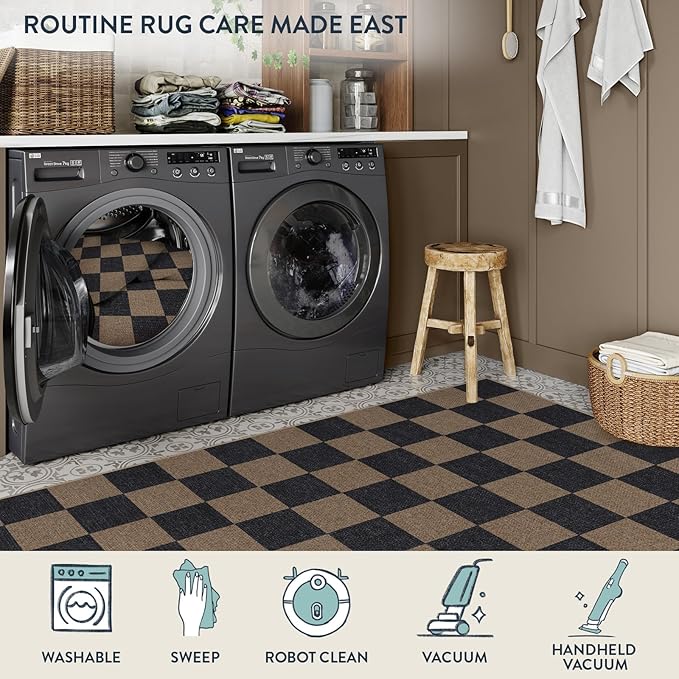 Lahome Colette Checkered Easy Jute 2x8 Runner Rug, Washable Kitchen Runner Rug - Image 5
