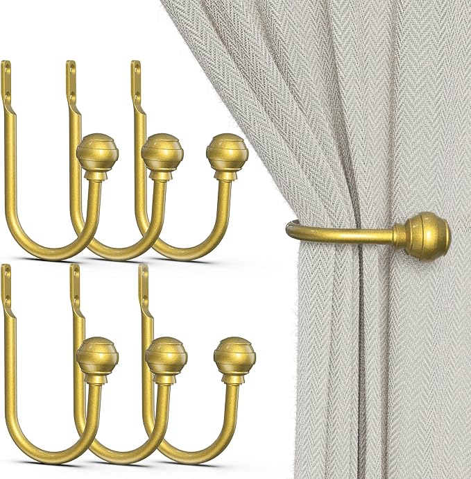 Hion Curtain Holdbacks Gold 6pcs, Curtain Tiebacks Wall Mounted Curtain Hooks by Hion