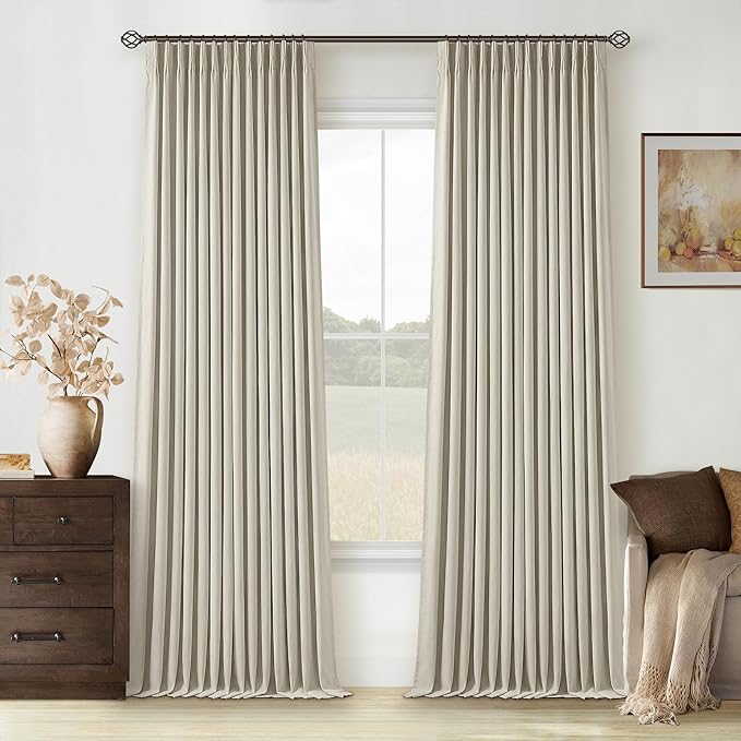 Oatmeal Pinch Pleated Linen Blackout Curtains 102 Inches Long - Image 7