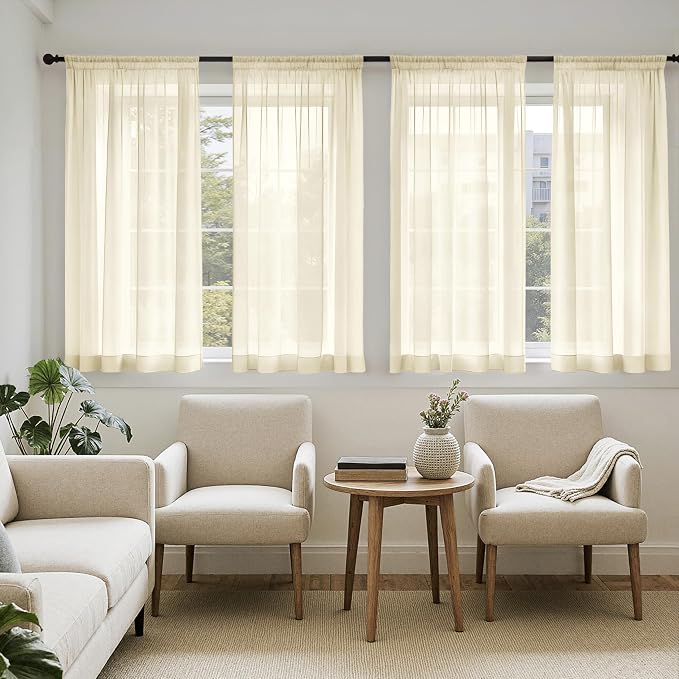 MIULEE Light Cream Sheer Curtains 63 Inches Long, 4 Panels Set, Light Filtering by MIULEE