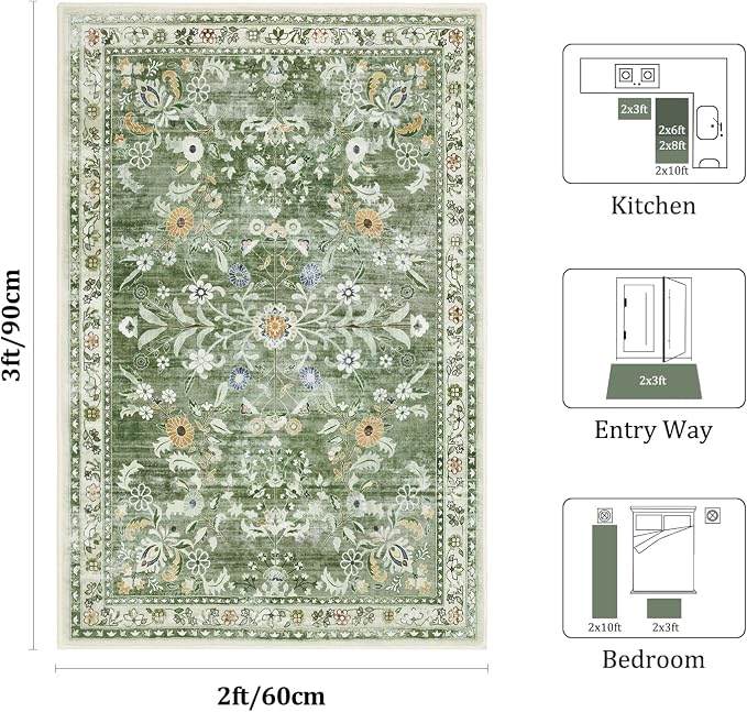 Yamaziot Washable Runner Rug 2x3 – Floral Non Slip Small Entryway Rug - Image 2
