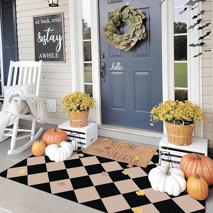 Black Tan Checkered Entry Rug - Image 9