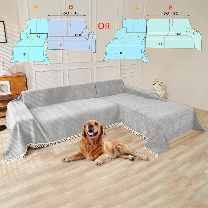 HANDONTIME Grey Sofa Cover for Couch Boho Couch Cover for 3 Seat Dog Couch - Image 3