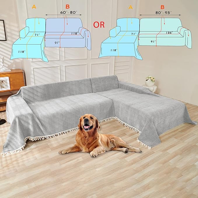 HANDONTIME Grey Sofa Cover for Couch Boho Couch Cover for 3 Seat Dog Couch - Image 3