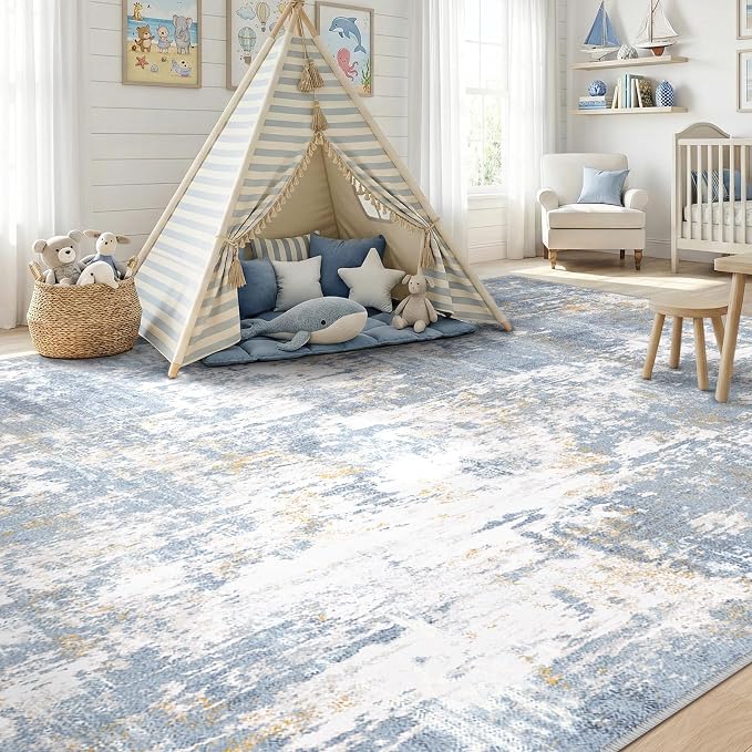 Washable Area Rugs 9'x12' Non-Slip Modern Abstract Soft - Image 4