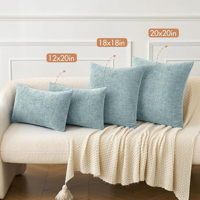 MIULEE Pack of 2 Light Blue Throw Pillow Covers 16x16 Inch Soft Chenille Pillow - Image 4