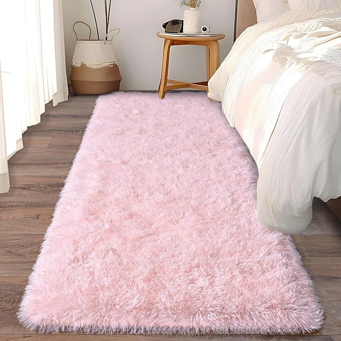 Soft Shag Runner Rugs for Girls Bedroom, 2x6 Pink Fluffy Throw Area Rug Non - Image 8
