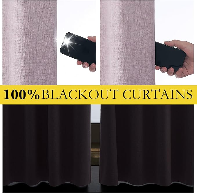 NICETOWN Pink Vintage Linen 100% Blackout Curtains - Image 4
