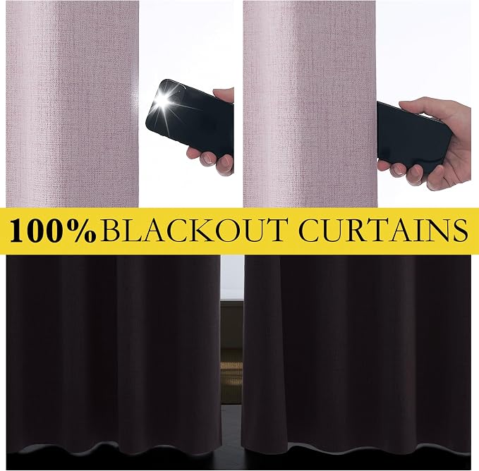NICETOWN Pink Vintage Linen 100% Blackout Curtains - Image 4