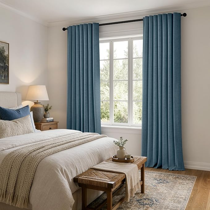 MIULEE 100% Blackout Linen Curtains 42 x 72 Inch Stone Blue 2 Panels | Thermal - Image 8