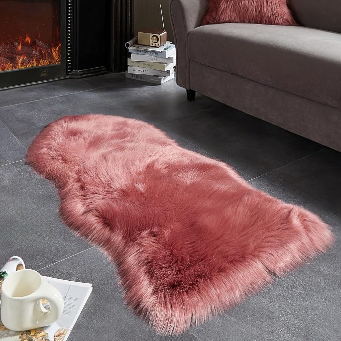 AMTOVO Faux Fur Rug, Blush Pink Area Rug, Fluffy Sheepskin Rug, Fuzzy Ultra - Image 2