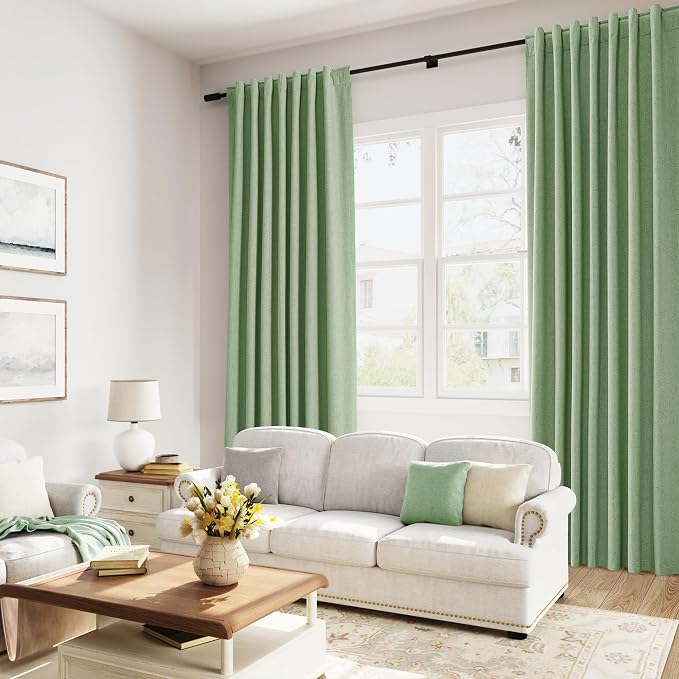 Guken Light Sage 100% Blackout Linen Curtains 72 Inch Length 2 Panels Set - Image 8