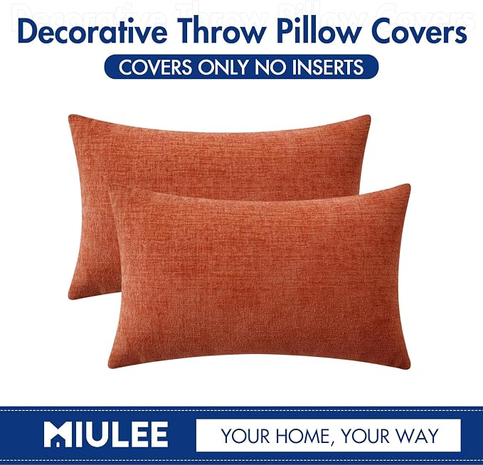 MIULEE Pack of 2 Couch Throw Pillow Covers 12x20 Inch Soft Burnt Orange - Image 6