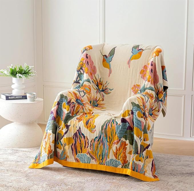 MSGKV Boho Throw Blanket Queen Size 90"x90" Cotton Blanket - Image 4
