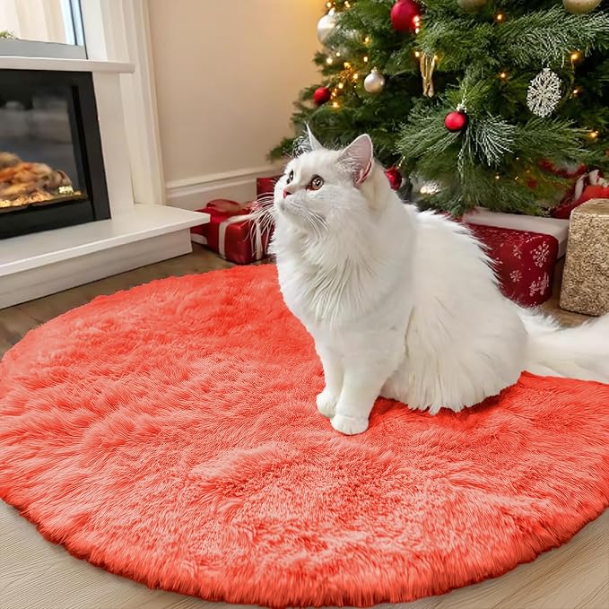 OLANLY Coral Red Round Rugs for Bedroom by OLANLY