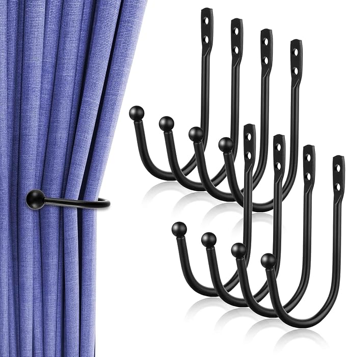 8 Pcs Curtain Tie Backs Curtain Wall Hooks Black Curtain Holdbacks U Shaped by Unknown