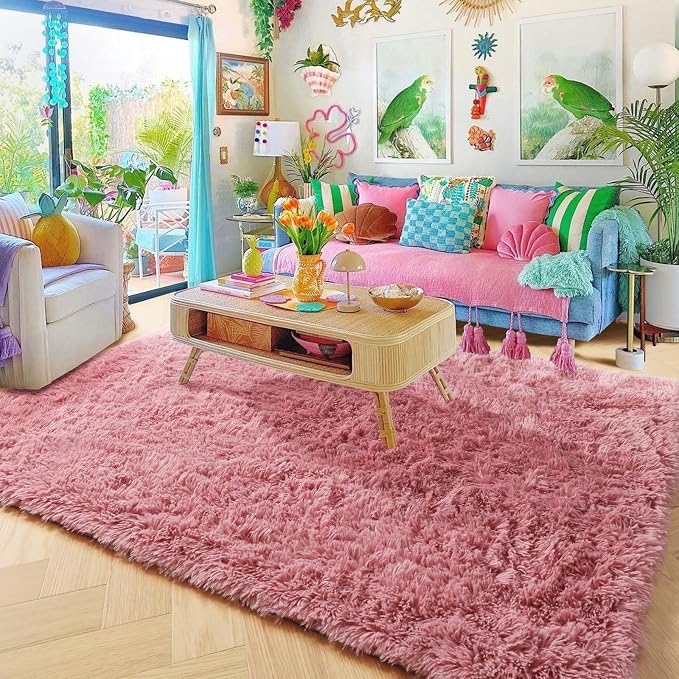 Amdrebio Blush Pink Large Fluffy Area Rug 6x9 - Image 6