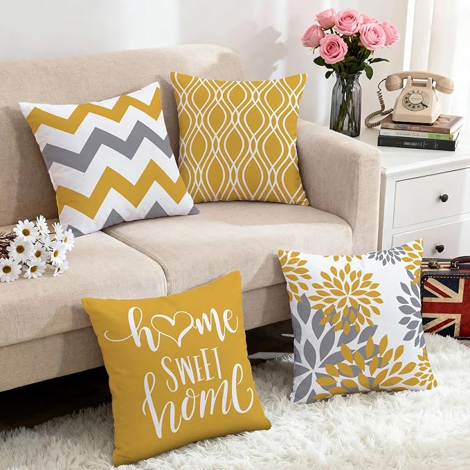 Hexagram Geometric Yellow Pillow Covers 16x16 Set of 4, Decorative Outdoor Boho - Image 5