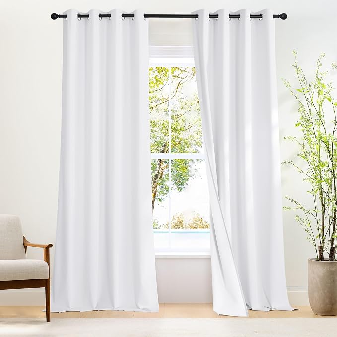 NICETOWN White 100% Blackout 90 inch Curtains by NICETOWN