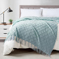 BOURINA Aqua Throw Blanket 50 x70 Inches Jacquard Argyle Throw Textured Solid by BOURINA