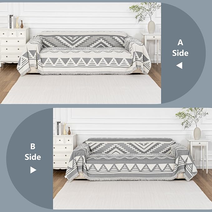 MYSKY HOME Boho Couch Cover for Dogs Washable Grey Rhombic Couch Sofa Protector - Image 3