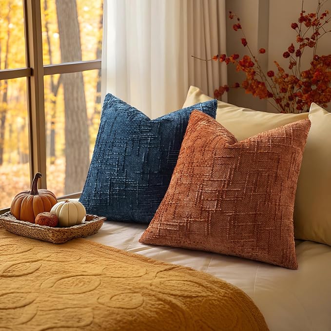 decorUhome Rust Chenille Throw Pillow Covers 20x20 Set of 2 Textured Soft Cozy - Image 5
