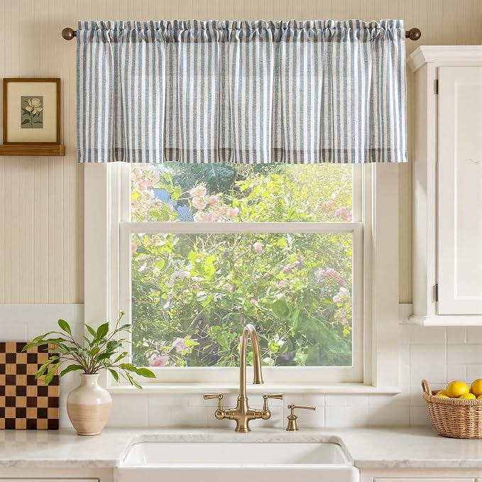 jinchan Valance Curtain Linen Textured Striped Window Curtain - Image 2