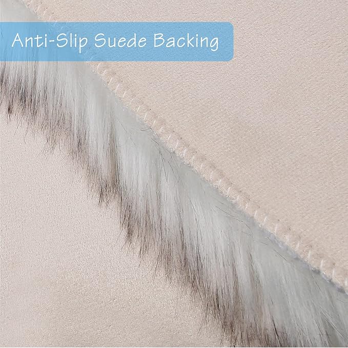 duduta White Black Faux Sheepskin Fur Rug 3x5 ft, Fluffy Shag Bedroom Dorm - Image 4